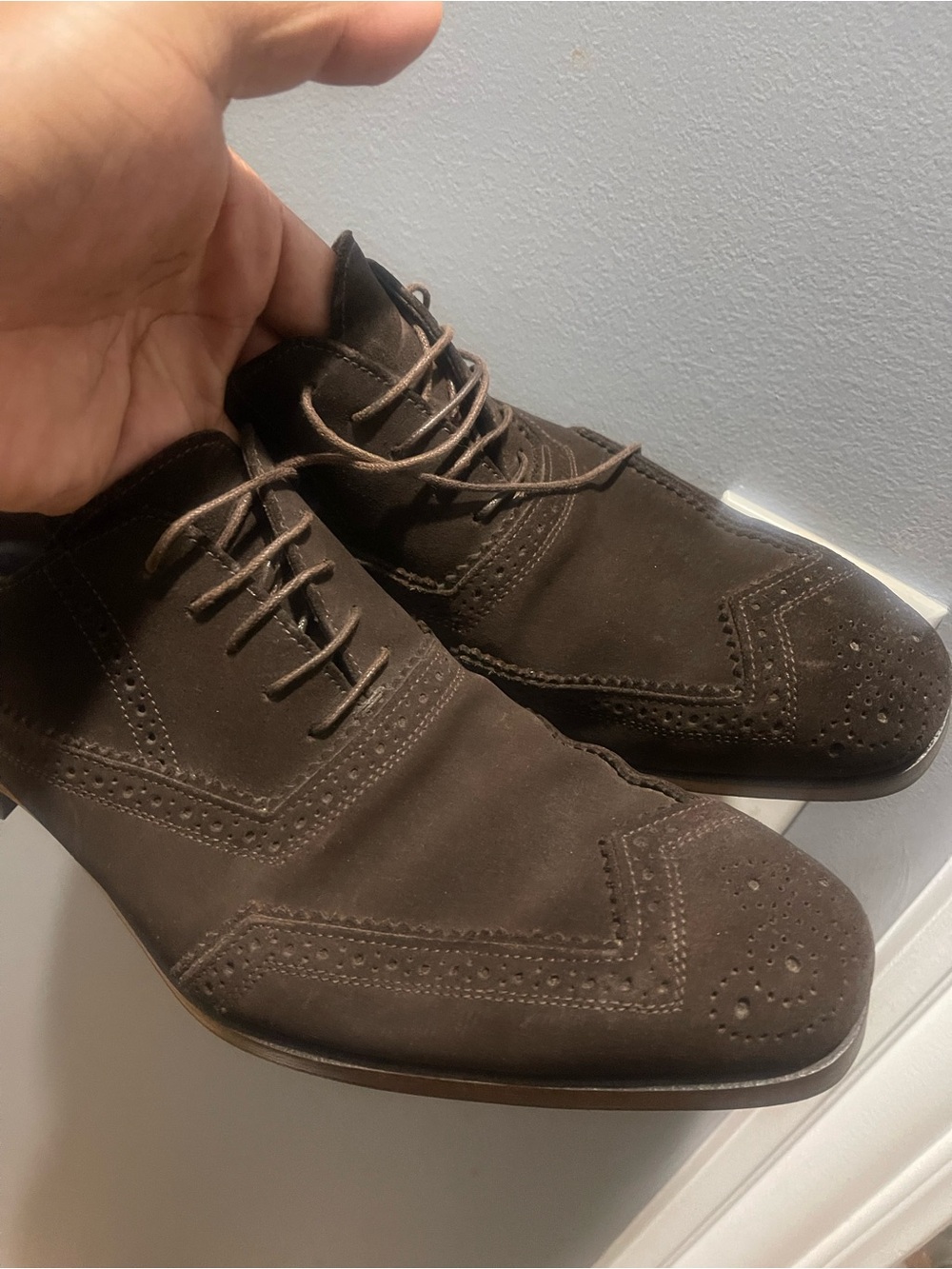 Vintage Prada Men's Dark Brown Suede Wingtip Dress Shoes Sz 9 - Picture 10 of 16